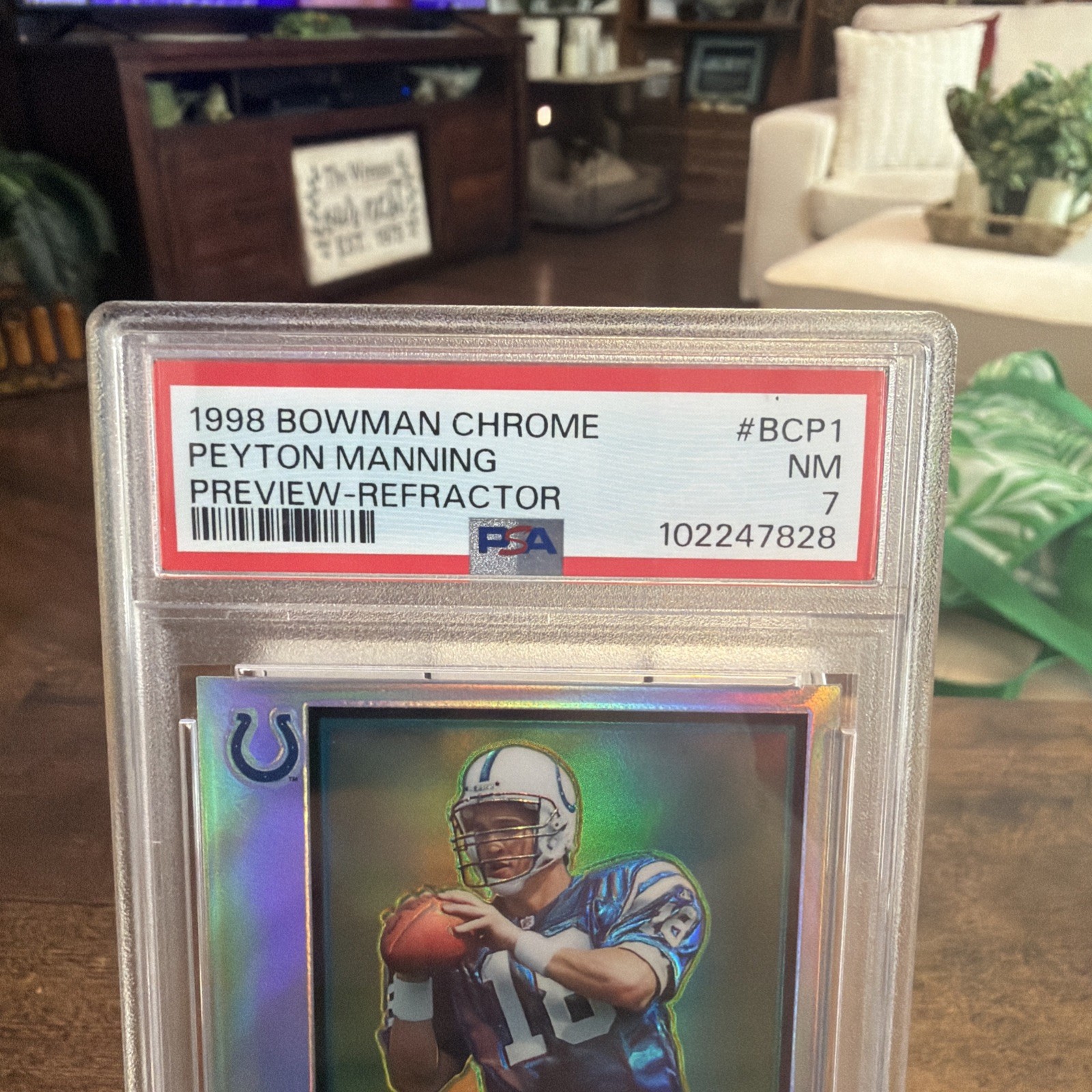 Peyton Manning 1998 Bowman Chrome Preview Refractor PSA 7 RC. Colts view 13