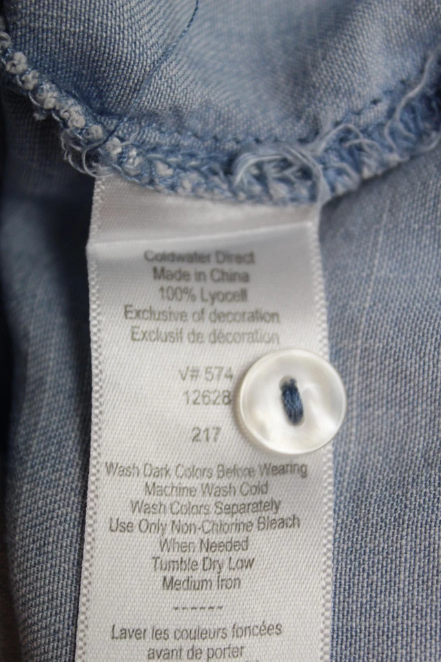 Camisa Coldwater Creek Feminina Grande Sem Mangas Bordada Lyocell Floral Azul - Imagem 4 de 4