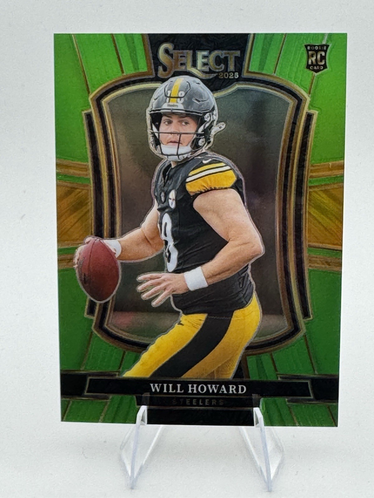 2025 Panini Select #152 Will Howard PREMIER LEVEL NEON GREEN PRIZM RC /49