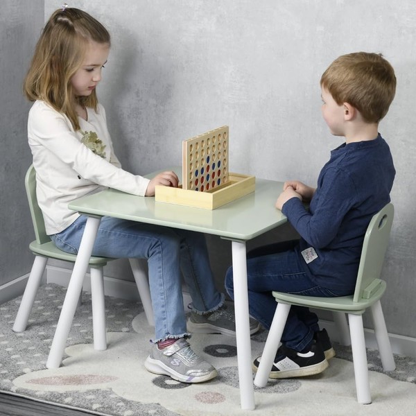 Kesper 17733 | Kindertisch Mit 2 StüHlen MaßE: 55 X 55 X 45 Cm, Farbe: Weiß-GrüN-image