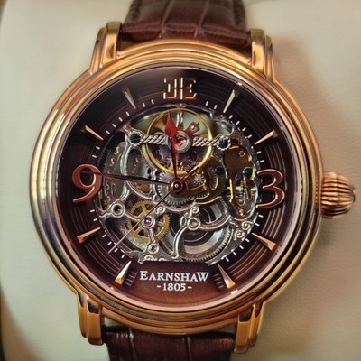 New! 2018 Thomas Earnshaw 8011 Skeleton Automatic Wind 48mm Mens Watch Wood Box