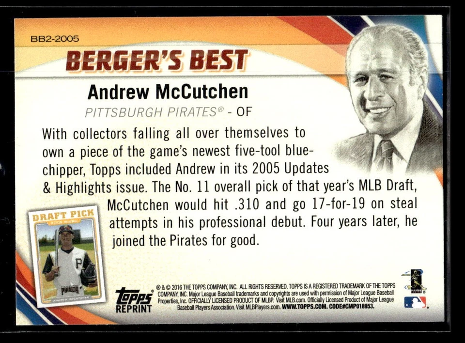 2016 Topps #BB2-2005 Andrew McCutchen Berger's Best (Series 2) - Image 2 of 2