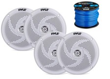 4x Pyle Marine 5.25" 2-Way Waterproof White Speakers, 16-G 50 Foot Tinned Wire