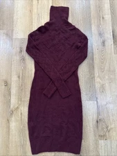 Moda International Women’s Burgundy Rabbit Hair  Turtleneck Dress midi S