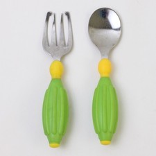 Gerber Graduates Safety Fork  Spoon Set Toddler Utensils Green Yellow