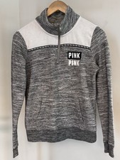 PINK Victoria  s Secret 1/4 Zip Pullover Sweatshirt Gray White Size S