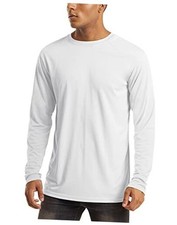 Men's Long Sleeve Shirts UPF 50 UV Sun Protection Athletic Shirts Large White