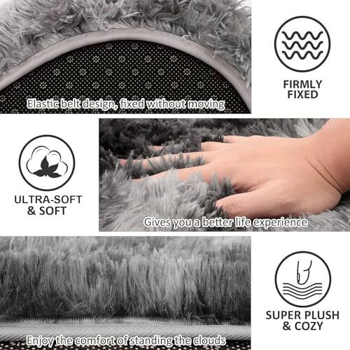 Bathroom Rug Set 3 Pieces, Bath Mat + Contour 47"x20"+20"x20"+18.5"x15" Grey - Picture 4 of 7
