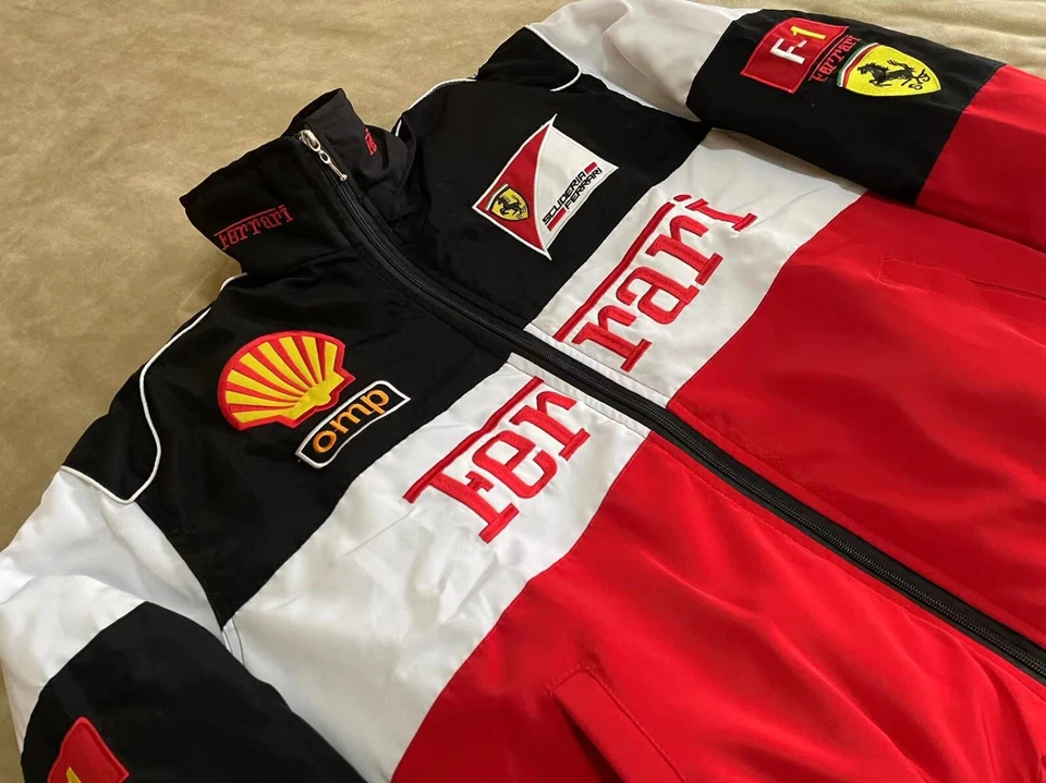 Unisex Adult Ferrari Jacket Ebroidered Cotton Padded Racing Jacket White B - Photo 4/4