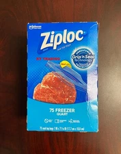 Ziploc Brand Freezer Quart Reusable Food Bags Grip'n Seal Double Zipper ~ 75 ct 