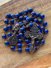 Vintage Red Bronze Natural Gemstone Lapis Lazuli Bead Holy Rosary for Pray Gift