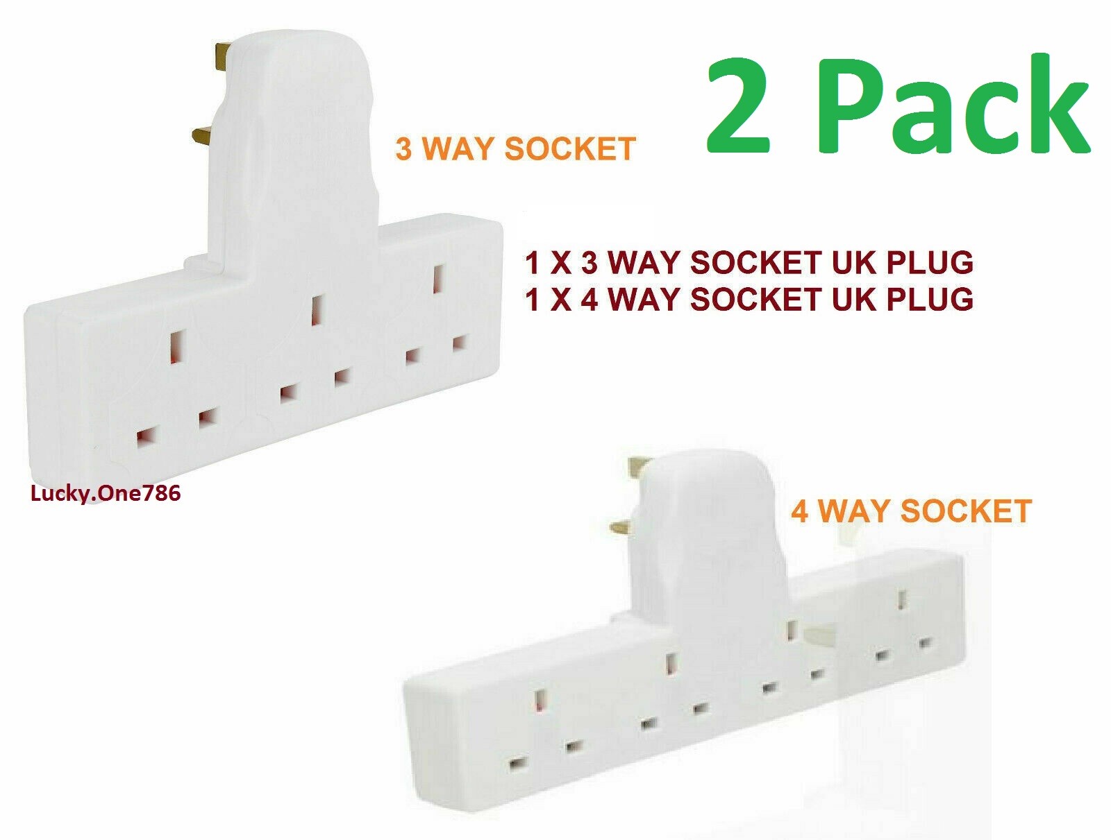 Way Go Sockets 2 x Pack 3 and 4 Way Gang Extension Socket Electric Plug Socket Mains ...