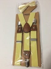 JIERKU Kids Clip On Suspenders Pre Tied Bow Tie Suspenders/Bow Tie Yellow