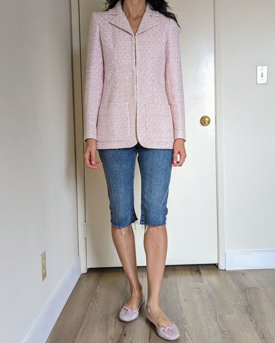 CHANEL Spring 2016 Runway Pink Fantasy Tweed Jacket With CC Logos
