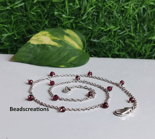 3mm Faceted Dark Red Garnet Beads Sterling Silver Chain Necklace Gift for Woman - Picture 3 of 6