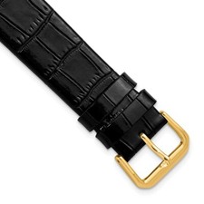 DeBeer 20mm Black Flat Alligator-Style Grain Leather Gold-tone Buckle Watch Band