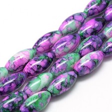 Oval Shape Glass Beads Watermarked Pattern 22mm x 10mm  35 Beads Per Strand