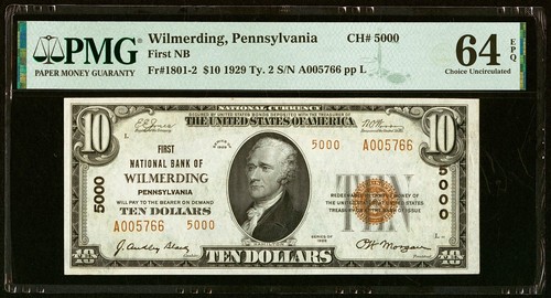 1929 Wilmerding PA First National Bank $10 PMG 64 EPQ