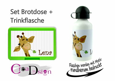 Brotdose Trinkflasche Pausenbox Lunchbox mit Namen Geschenk Schule Kiga Giraffe