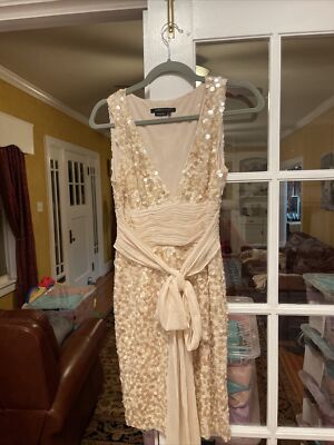 champagne gold sequin bridesmaid dresses Creamy Sequin X Neckline Maxi Bridal Dress ALTA main image 1