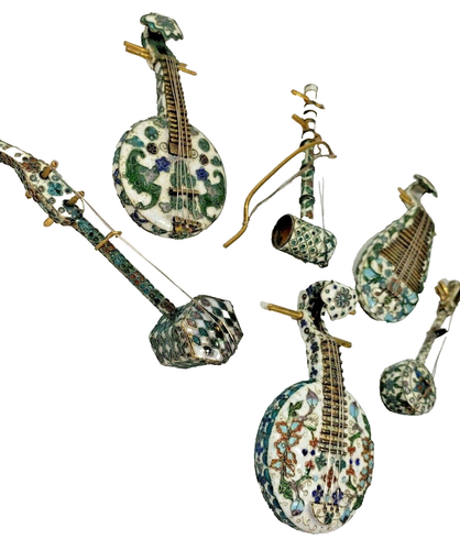 Chinese Cloisonne mini 6 Ceramic & Metal Stringed Musical Instruments Guitar VTG - Picture 3 of 11