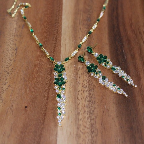 Josephine: 18k Gold-plate .925 Sterling lab-created Diamond and Emerald Earrings - Picture 3 of 7