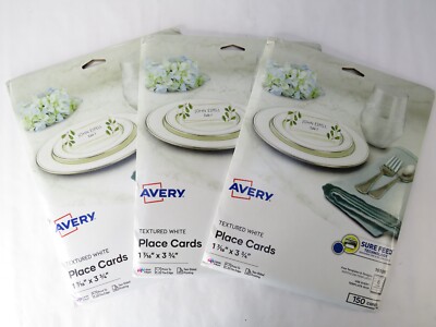 Lot Of 3 Avery Textured Place Cards White 1.43 x 3.75 Inches 450 Cards Total