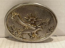 Vintage Belt Buckle Flying Eagle Sunburst Silver/Gold Tone