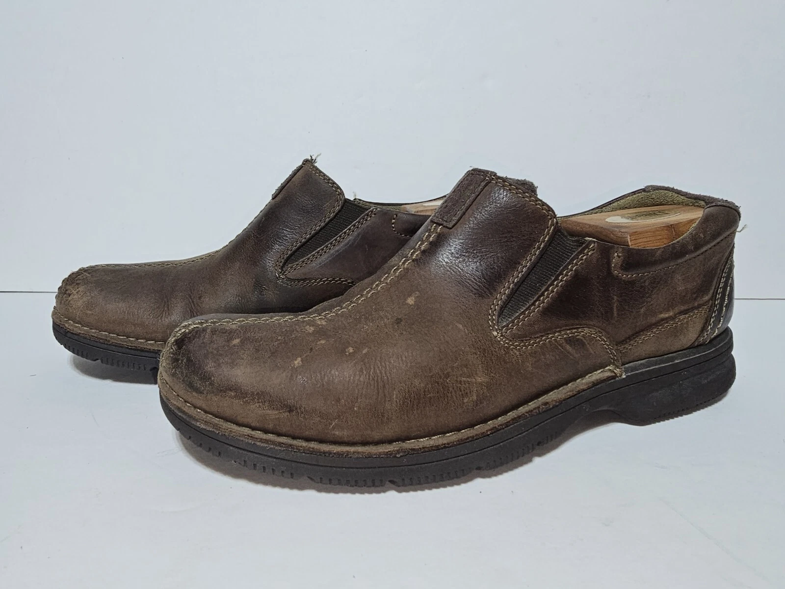 Mocassini slip on marroni Clarks da uomo in pelle taglia 9M scarpe comode