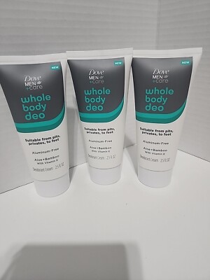Lot Of 3 Dove Men+Care Whole Body Deodorant Aluminum Free Invisible Cream 2.5 Oz