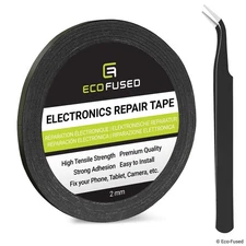 Eco-Fused 2mm Double-Sided Adhesive Sticker Tape - Black - 1 Pack + Tweezers 
