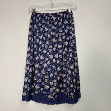 Vanity Fair Vintage Navy Blue Floral Rose Lace Trim Half Slip Skirt Small 26