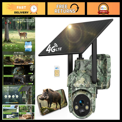 4G LTE Cellular Trail Camera with SIM Card, 2K Live View, Solar Power, Color Nig