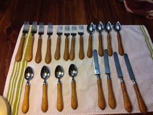 Vintage 1983 RALPH LAUREN FLATWARE SET (16) WOOD HANDLE, 18/8, PF1, Japan, RARE!