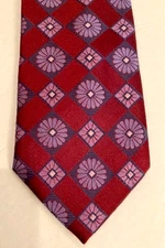 IKE Behar Mens Designer 100% Silk Tie Red Purple Geometric  58" x 3.5"