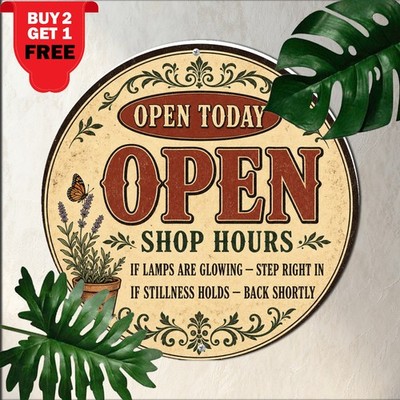 Store Open Closed Double Sided Entry Door Business Round Metal Tin Sign