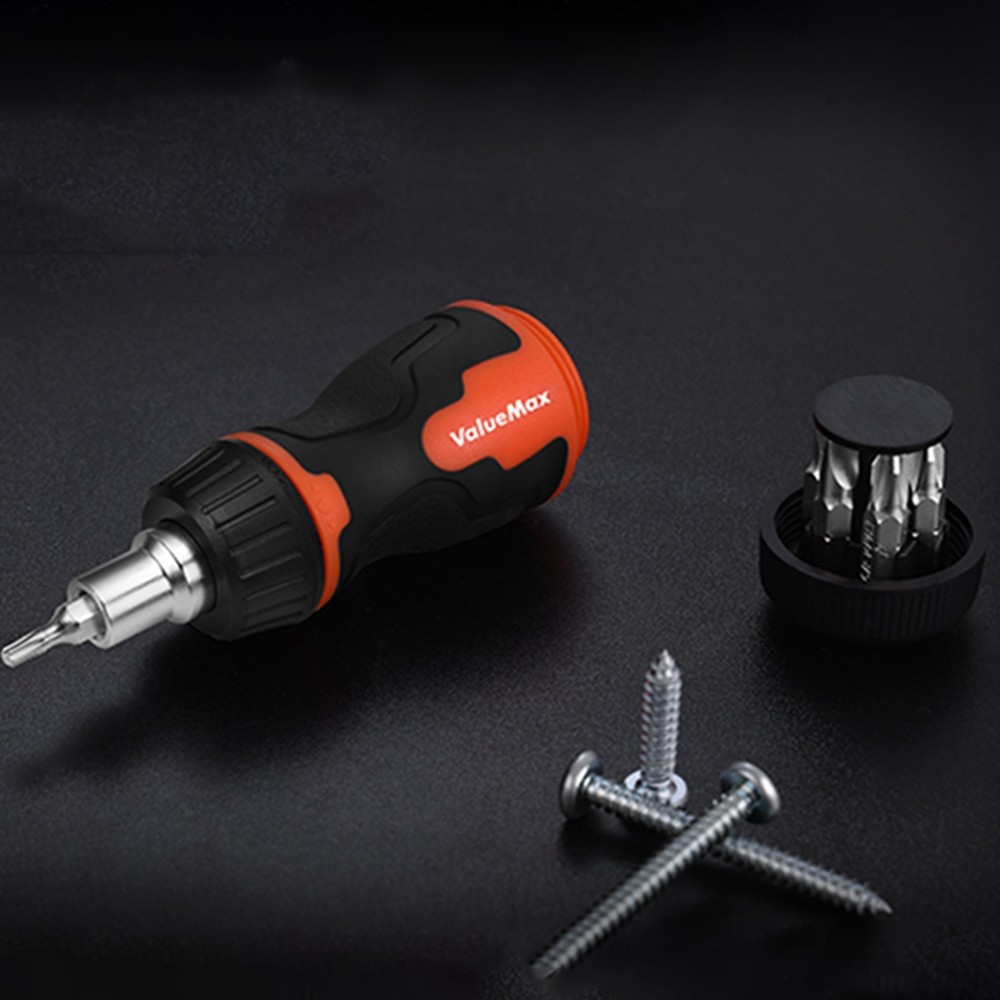 ValueMax 8-in-1 Multibit Stubby Ratcheting Screwdriver Phillips Slotted Torx Bit