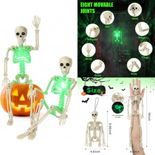 16" Light Up Skeleton Halloween Decorations,2 Pack Posable Skeleton with Movable