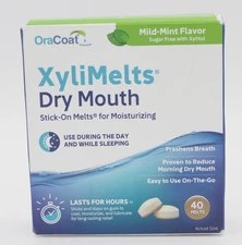 OraCoat XyliMelts Dry Mouth Stick-On Melts for Moisturizing Mint 40 Ct BB 06/28