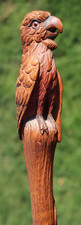 WONDERFUL VINTAGE CARVED PARROT WOOD HANDLE PARASOL UMBRELLA