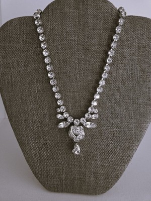 Eisenberg Vintage Signed Pendant Clear Rhinestone Necklace