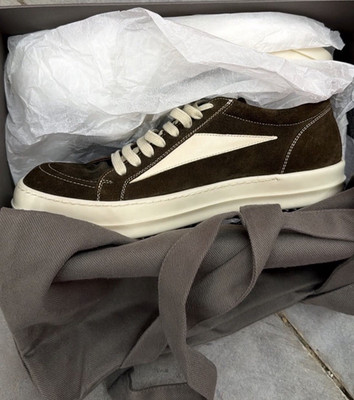 Rick Owens Brown White Suede Lace Up Men's Designer Low Top Sneakers