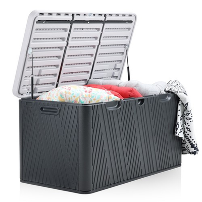 #ad 85 Gallon Outdoor Deck Box Storage Patio Chest Organizer w Air Rods Lockable Lid $119.99