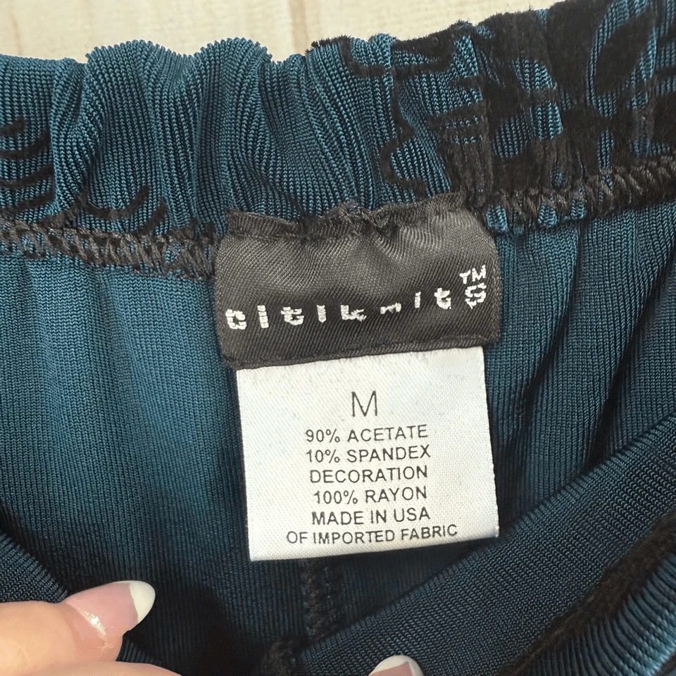 Pantalones ajustados elásticos QVC CitiKnits para mujer medianos azules verdes de terciopelo nuevos Foto 3 de 4