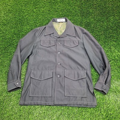 Vintage 70s Safari Style Chore Coat Jacket S/M 21x30 Dagger Collar Scovill Zip