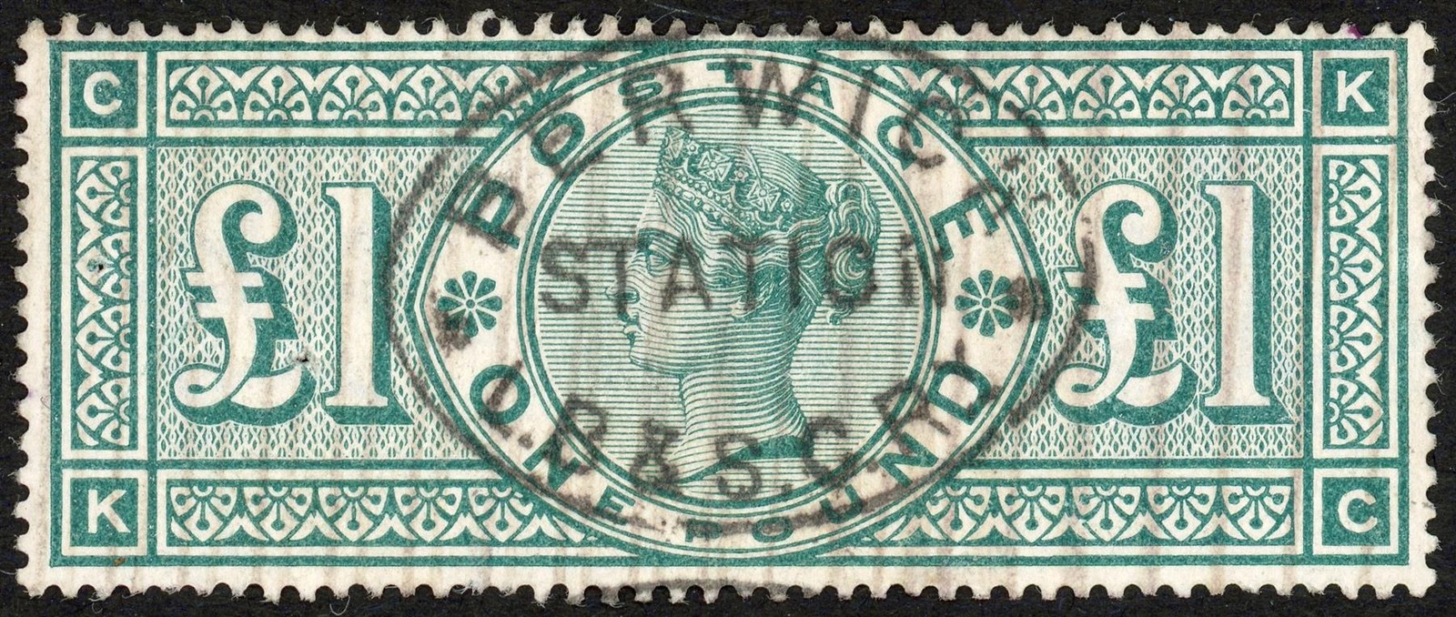 SG212 1891 £1 green, KC, complete oval BERWICK/STATION/ LB and SC RY