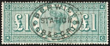 SG212 1891 £1 green, KC, complete oval BERWICK/STATION/ LB and SC RY