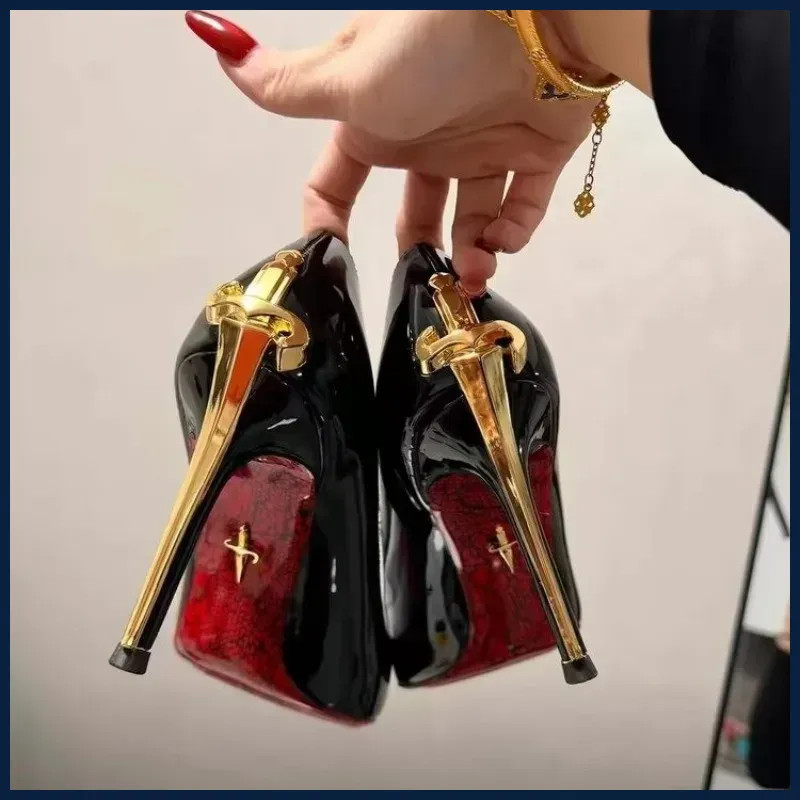 2026 Early Spring New High Heels Women's Fine Heels Pointed Metal Swords Sexy