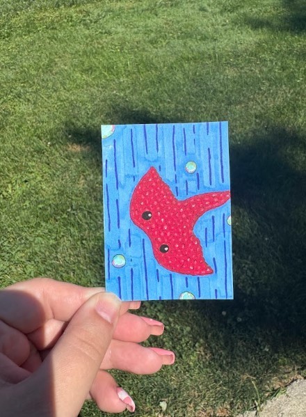 ACEO Original LKZArtCreations Alcohol Marker Fruit Raspberry Stingray w/ bubbles