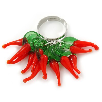 Glas Hot Red Chilly Ring in Silberton - 7/8 verstellbar
